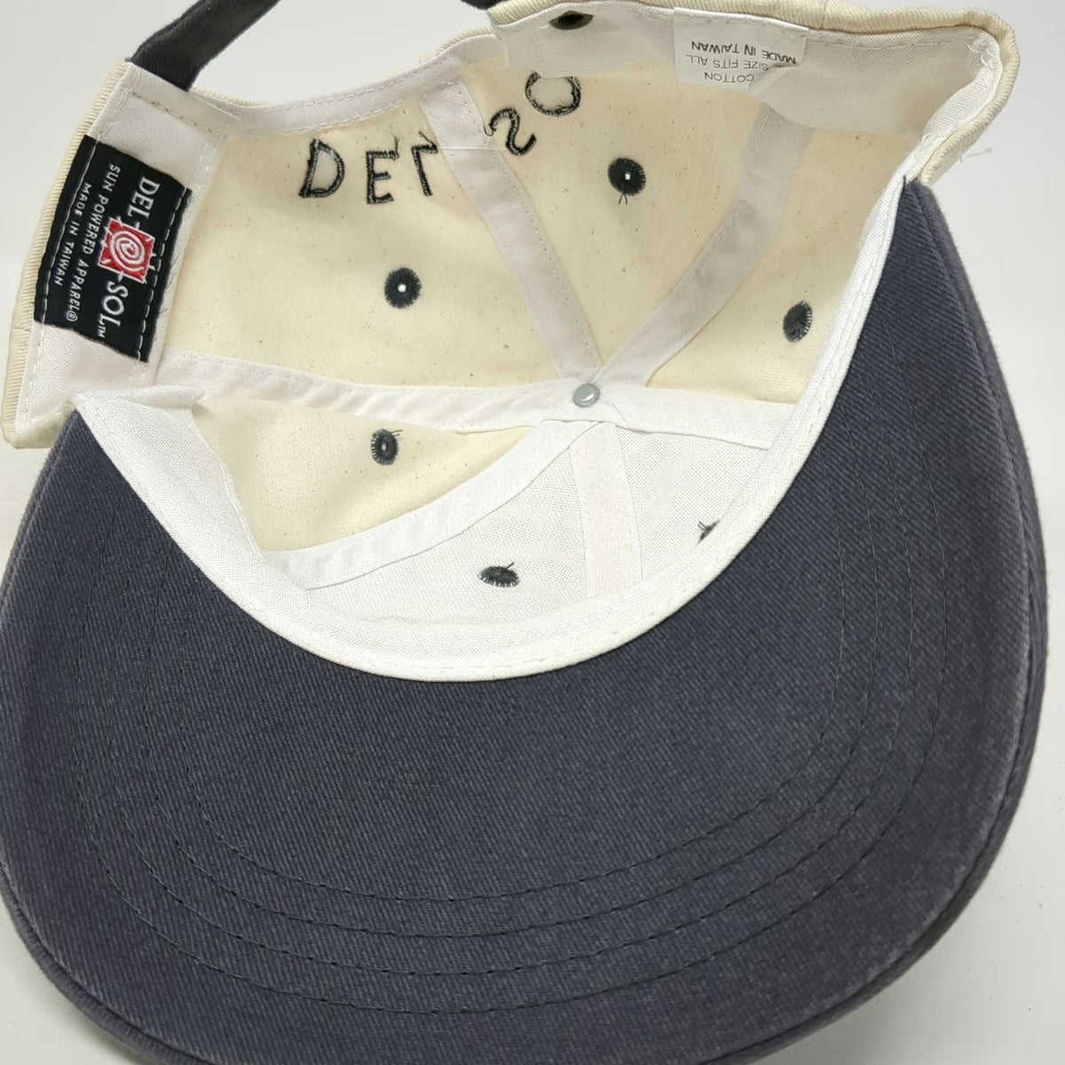 Del Sol Baseball Cap Beige Blue One Size St. Thomas USVI Cotton Slideback Hat