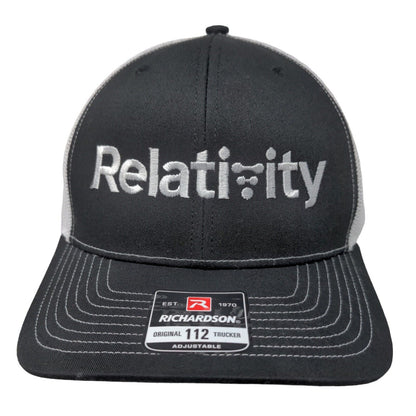 Richardson Mens Snapback Mesh Back Trucker Hat Black Embroidered Relativity Logo