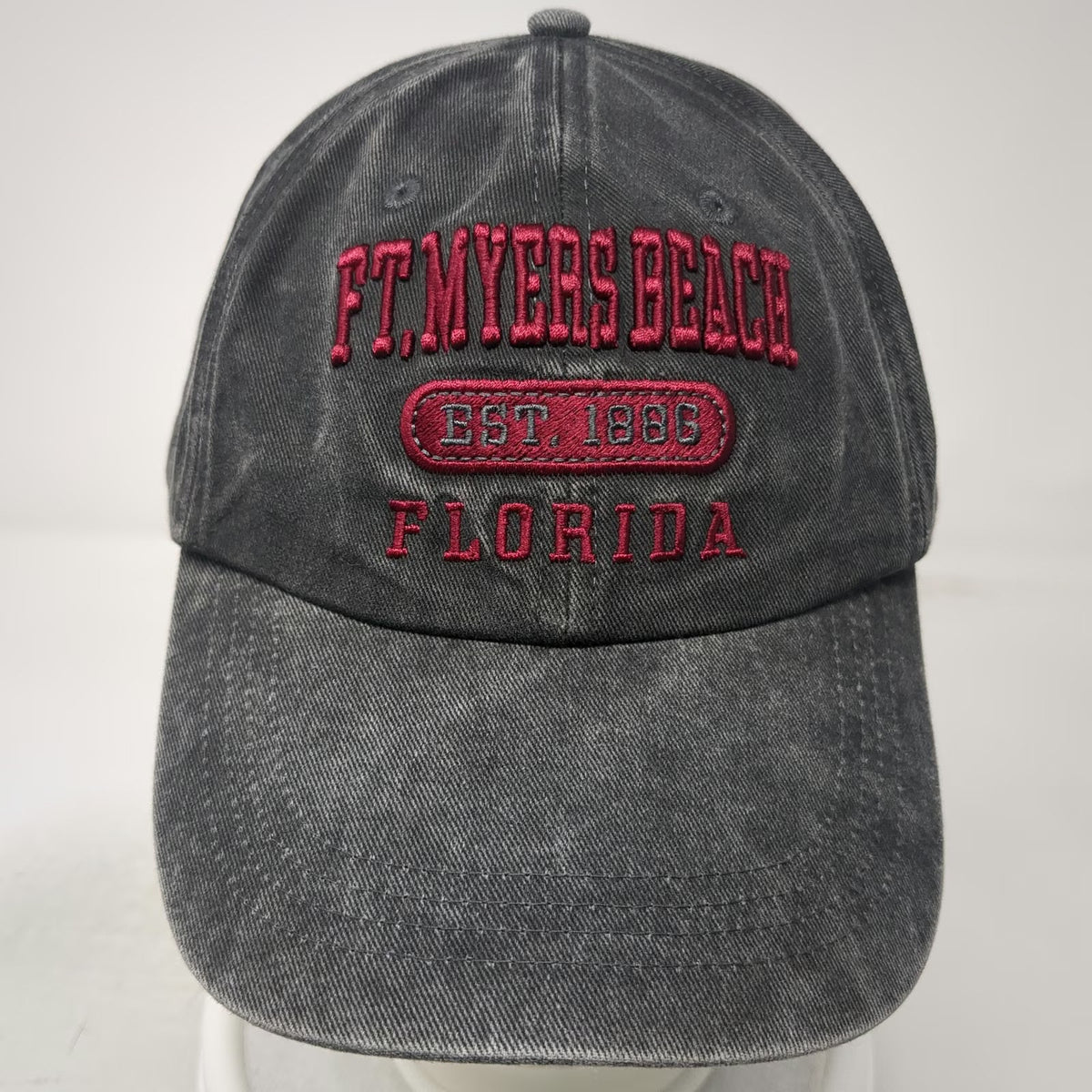 DK CAPS Gray Red Baseball Cap One Size Ft Myers Beach Florida Washed Slideback