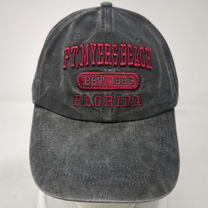 DK CAPS Gray Red Baseball Cap One Size Ft Myers Beach Florida Washed Slideback