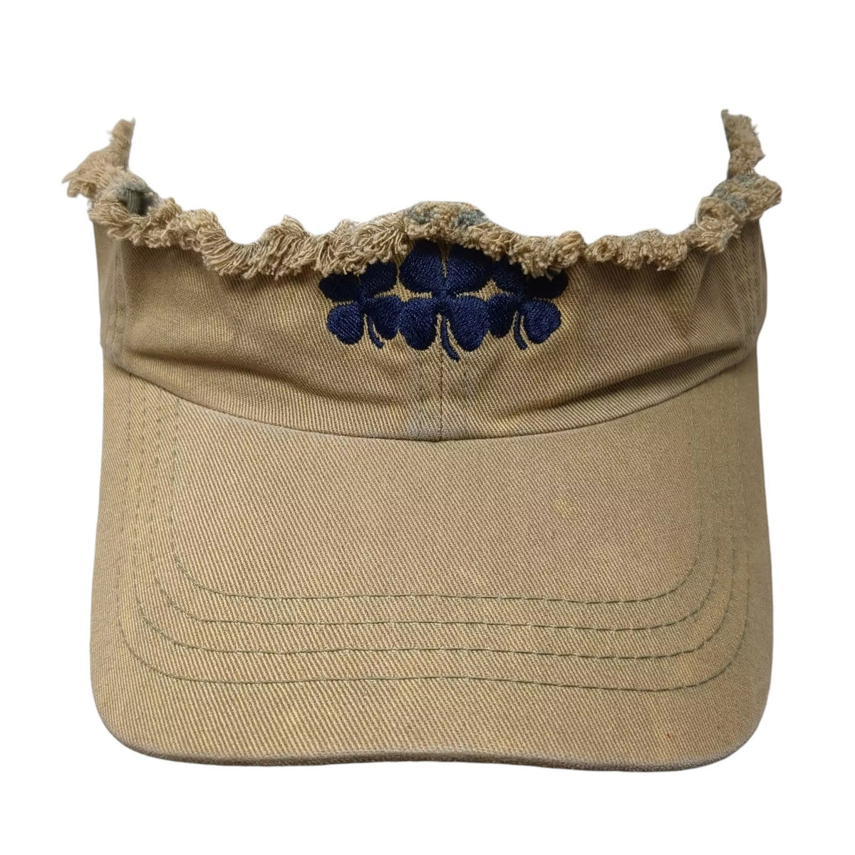 Lucky Brand Visor Hat Brown Blue OS Slideback Distressed Frayed Embroidered