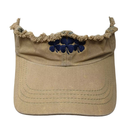 Lucky Brand Visor Hat Brown Blue OS Slideback Distressed Frayed Embroidered