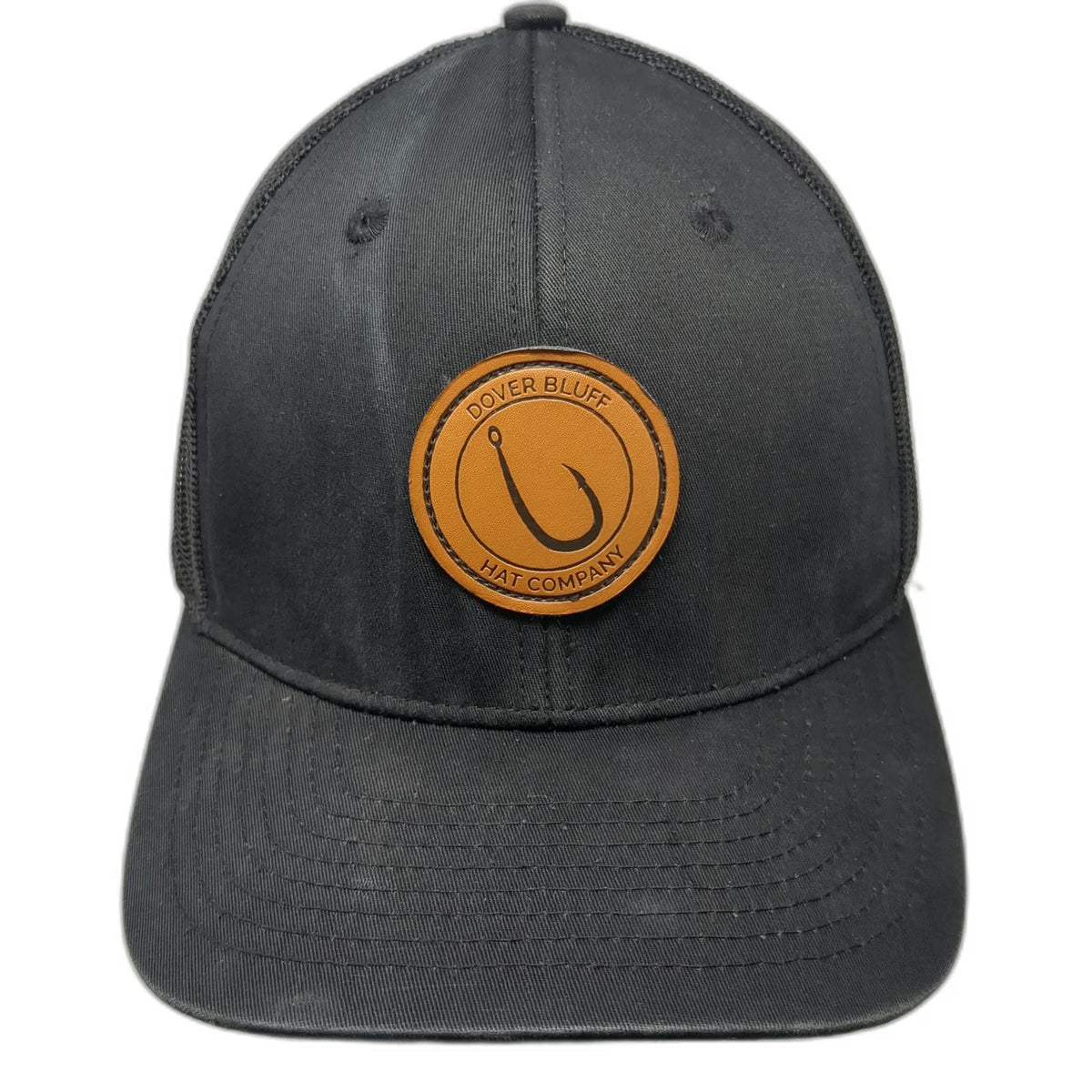 Dover Bluff Hat Company Trucker Hat Black One Size Mesh Snapback Leather Patch