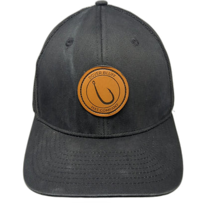 Dover Bluff Hat Company Trucker Hat Black One Size Mesh Snapback Leather Patch