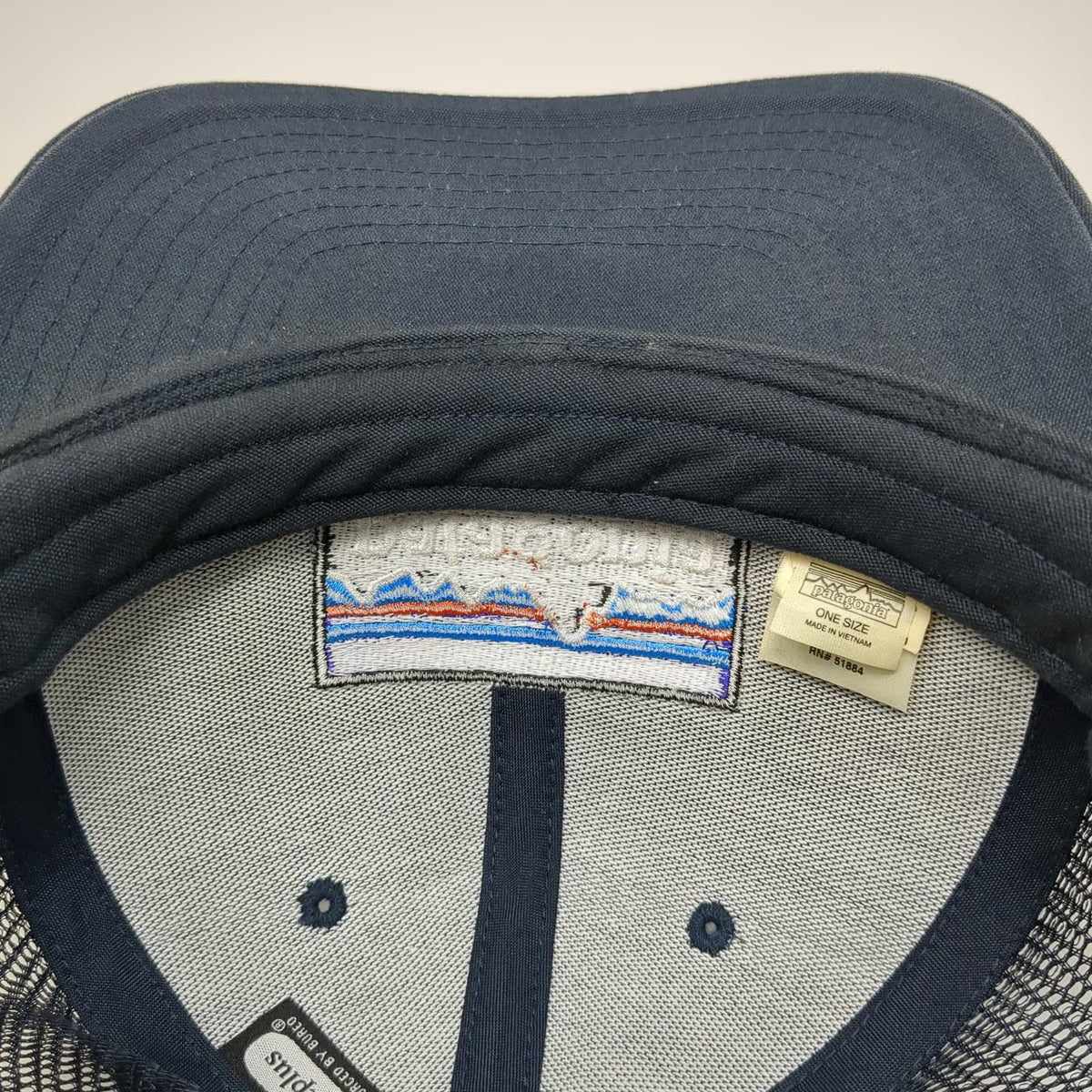 Patagonia Trucker Hat Blue One Size Mesh Back Snapback Logo Patch Mountain Peak