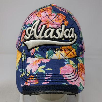 Robin Ruth 5 Panel Blue One Size Hat Alaska Floral Quilted Frayed Strapback