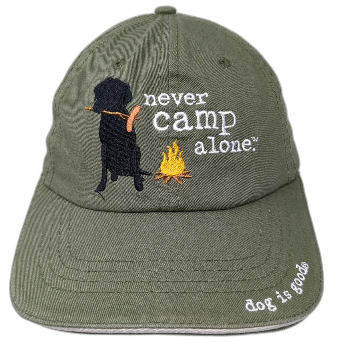 Dog is Good Baseball Cap Green One Size Camp Alone Hot Dog Fire Strapback Hat