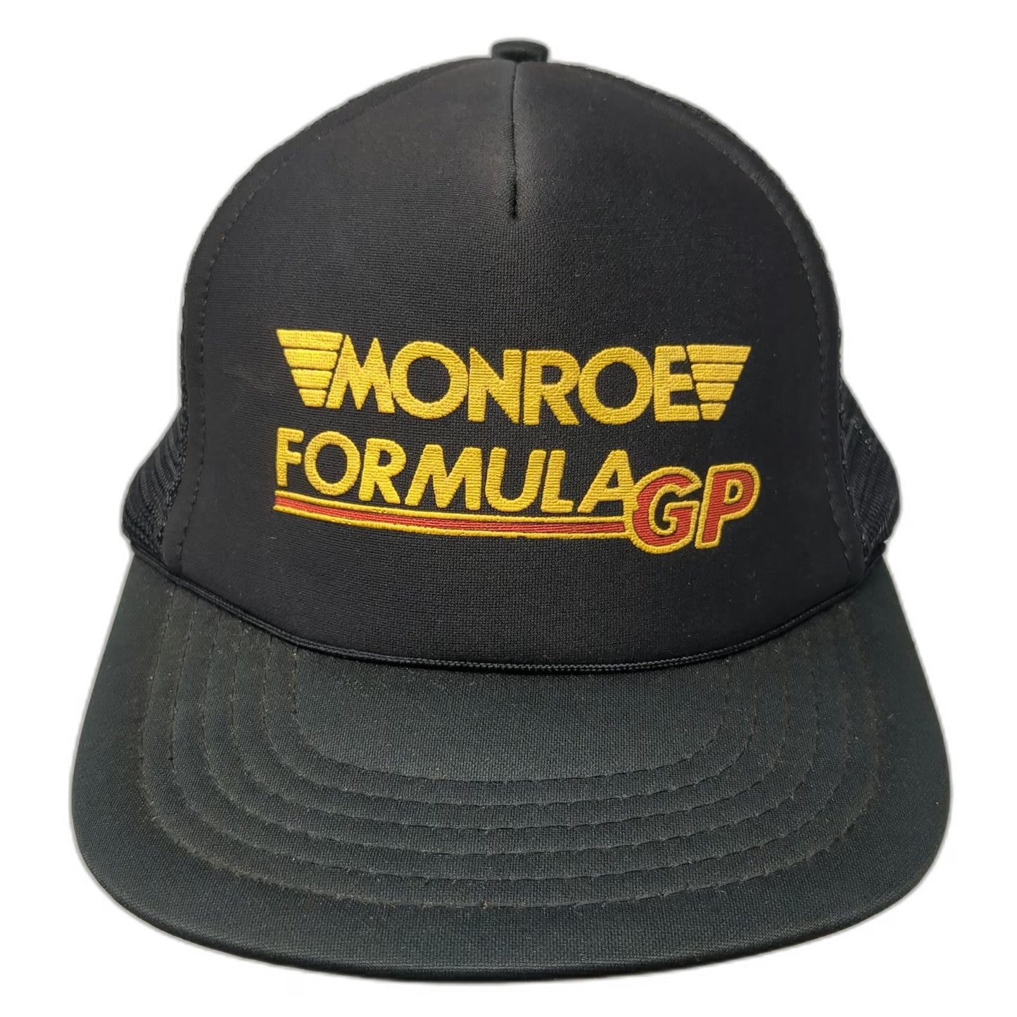 Monroe Formula GP Racing Black Trucker Hat Snapback Mesh Back Graphic Vintage