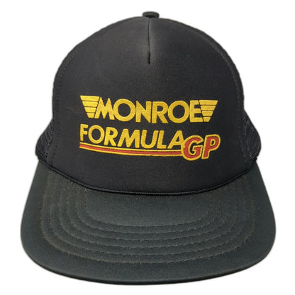 Monroe Formula GP Racing Black Trucker Hat Snapback Mesh Back Graphic Vintage