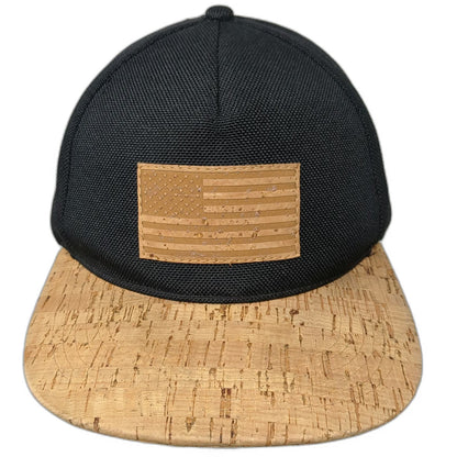 San Diego Cork Hat Co 5 Panel Black Beige One Size Cork Brim American Flag Hat