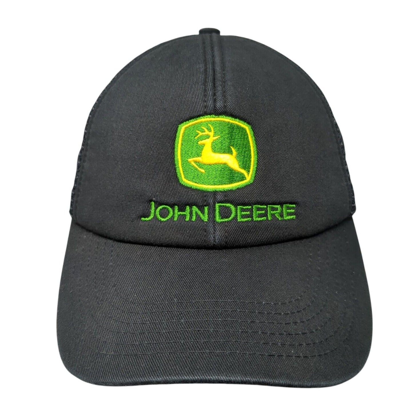 John Deere Snapback Trucker Hat Black One Size Adjustable Embroidered Mesh Back