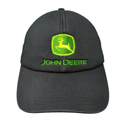 John Deere Snapback Trucker Hat Black One Size Adjustable Embroidered Mesh Back