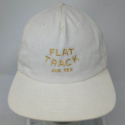 Flat Track Aus Tex 5 Panel Hat Beige One Size Gold Embroidery Made In USA Strap