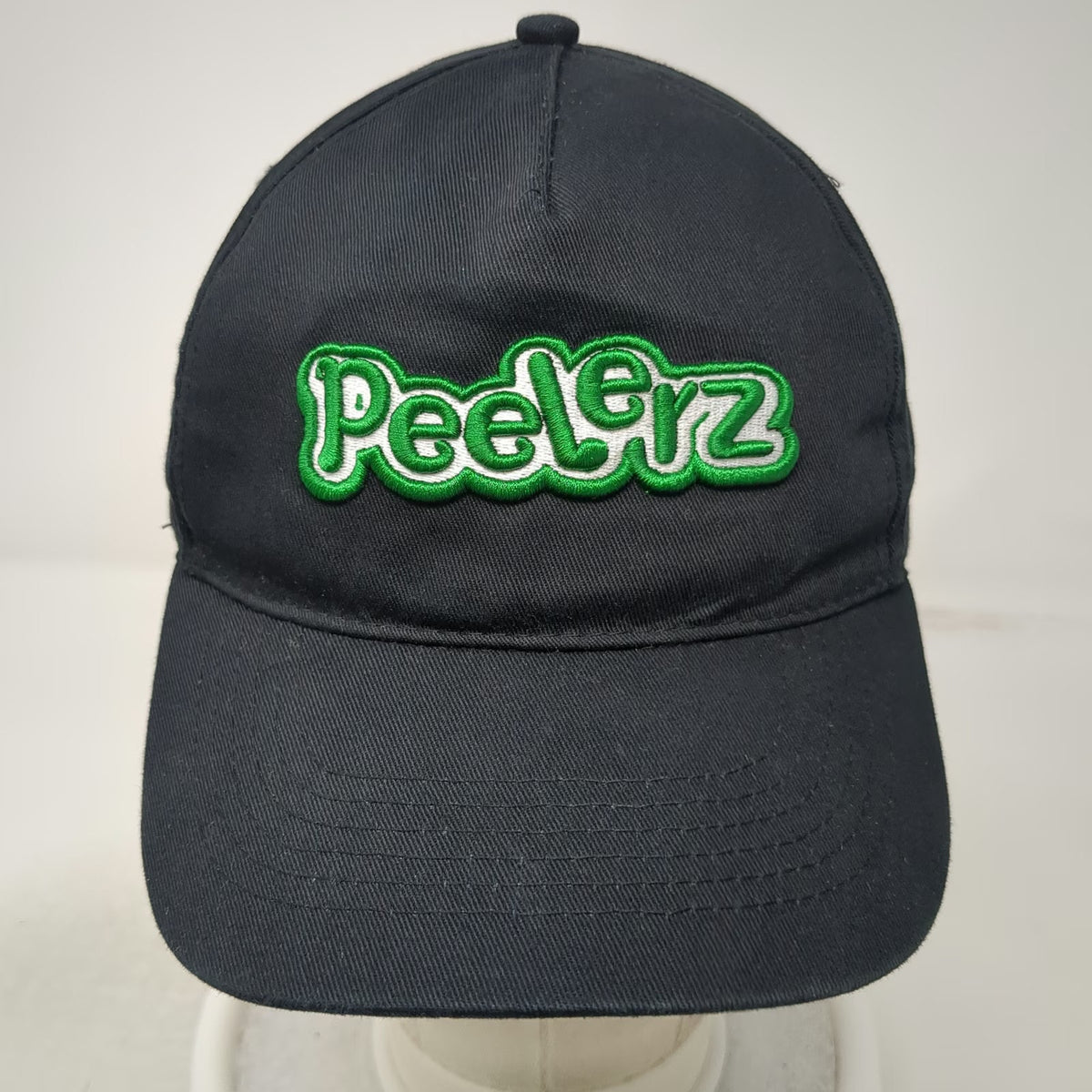 AMOS Peelerz 5 Panel Black Hat One Size Slideback Adjustable Embroidered Cotton