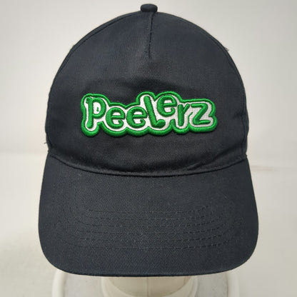 AMOS Peelerz 5 Panel Black Hat One Size Slideback Adjustable Embroidered Cotton