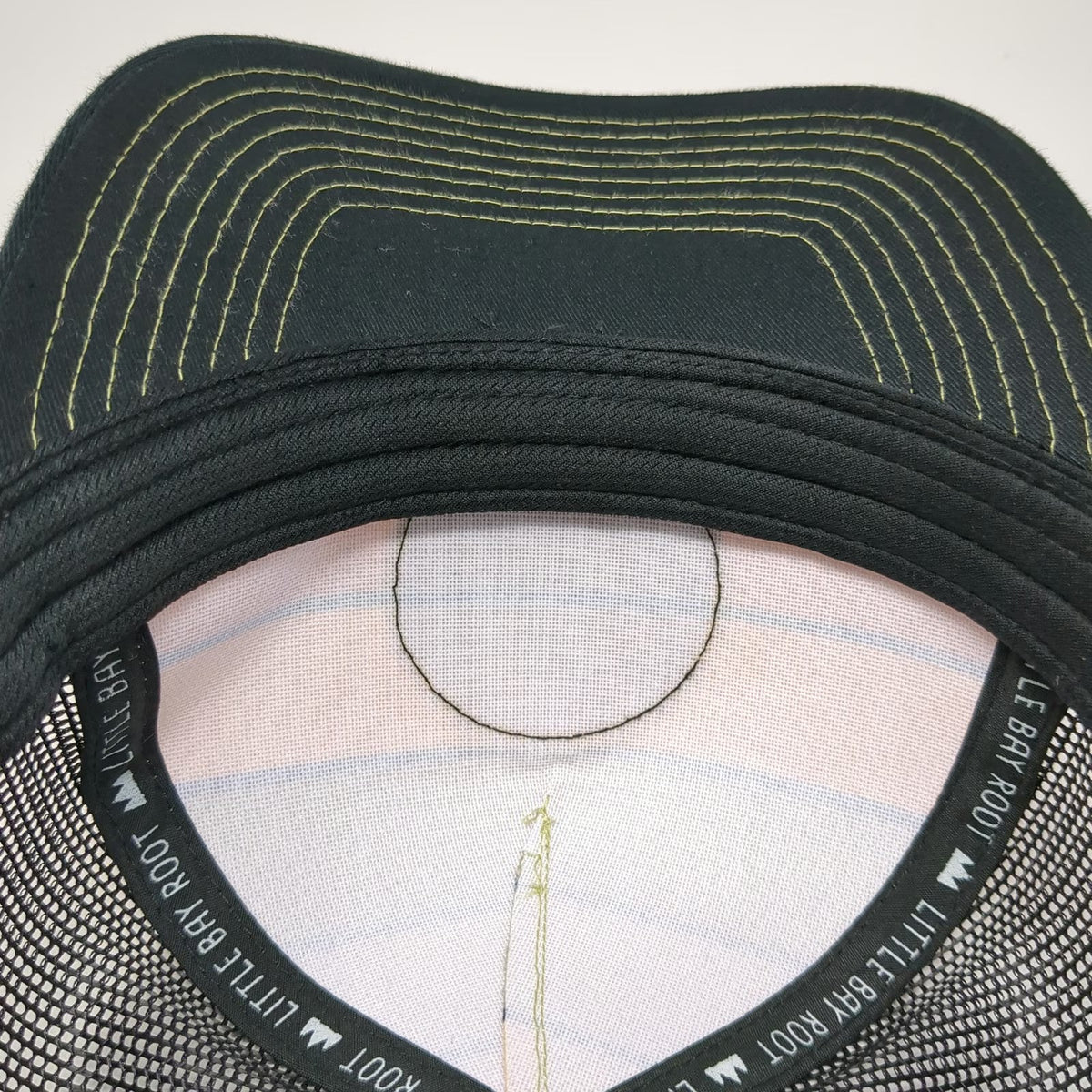 Little Bay Root Trucker Hat Black One Size Mountain Bend Patch Retro Stripes