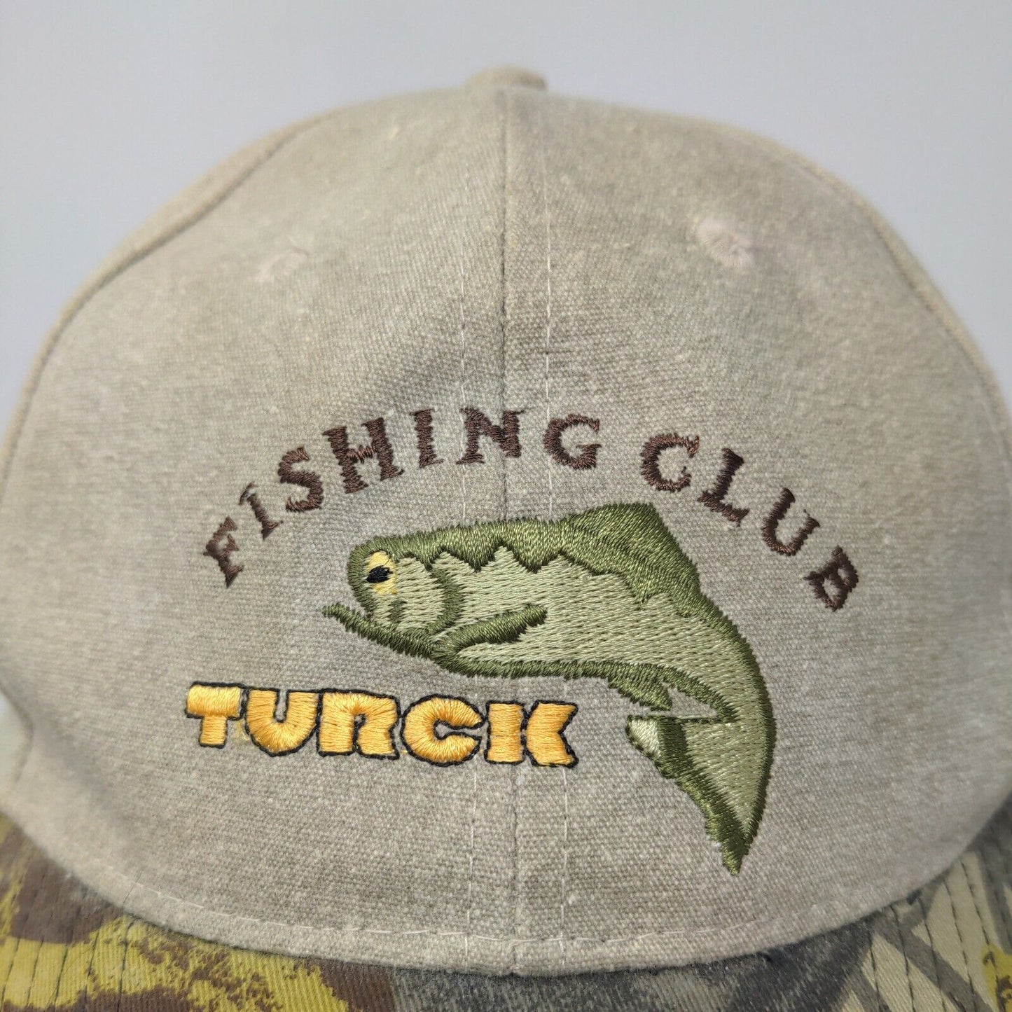 Turck Fishing Club Men's Slideback Hat Tan OSFA Camo Embroidered Logo Cotton