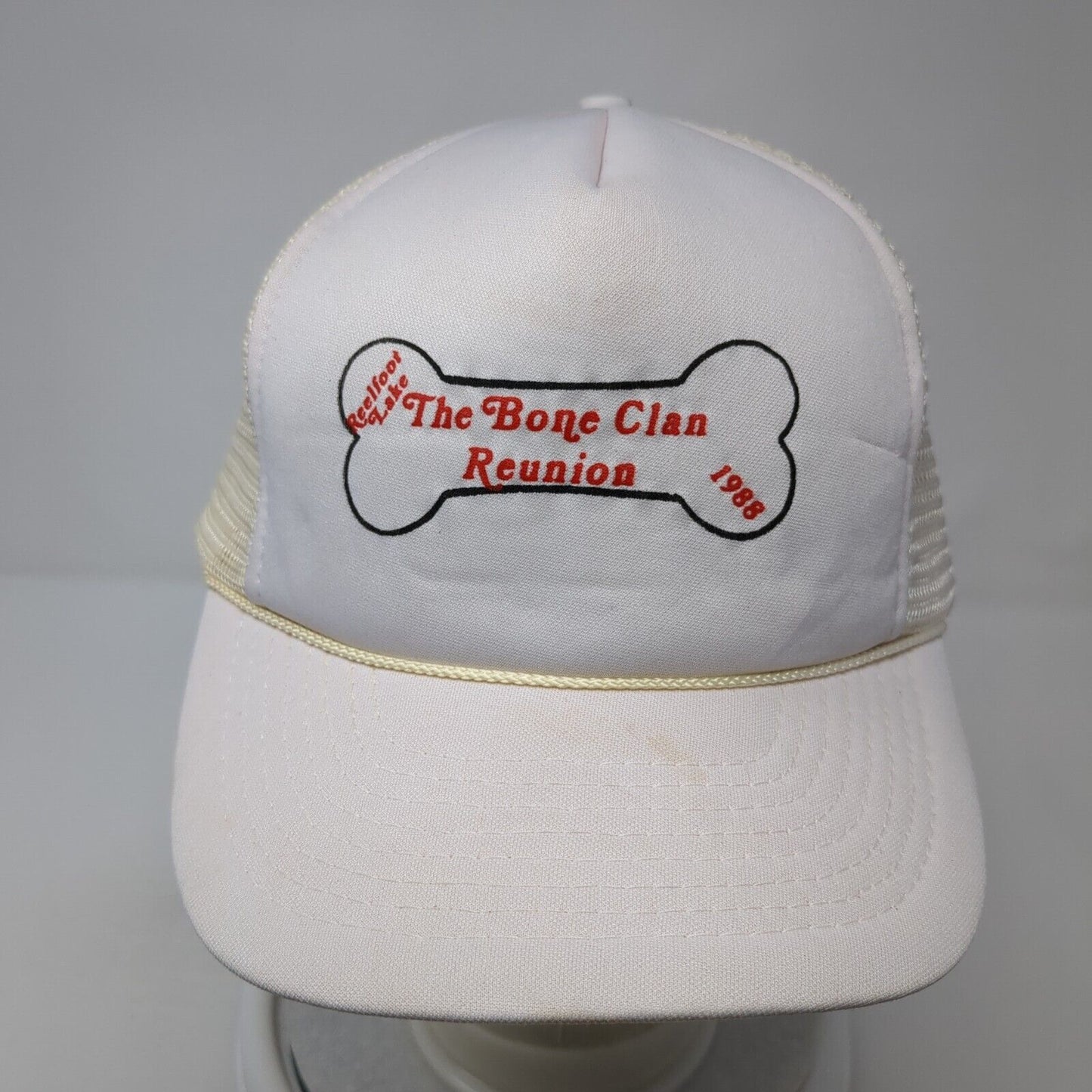 Realfoot Lake The Bone Clan Reunion 1988 Snapback Trucker Hat White OS Mesh Rope