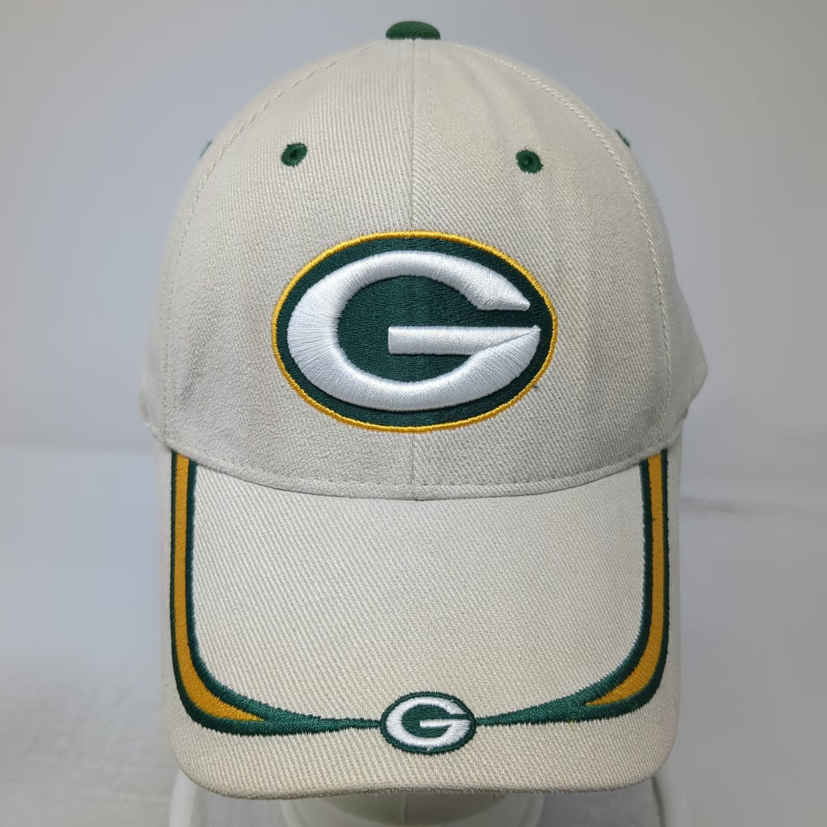 Green Bay Packers NFL Cap Hat Beige One Size Strapback Green Underbrim Logo