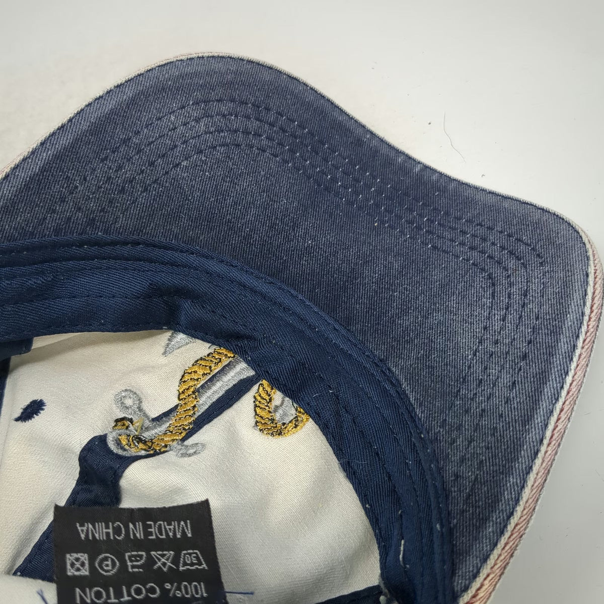 Blue Baseball Cap One Size Anchor Embroidered Slideback Cotton Nautical Sea Hat