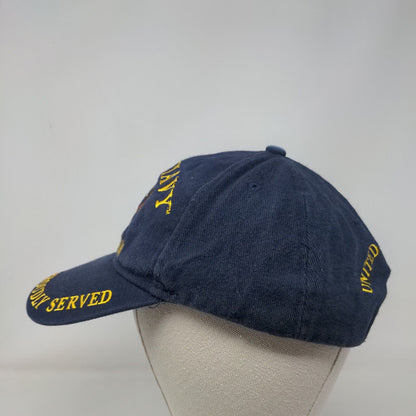 US Navy Veteran Proudly Served Slideback Hat Blue One Size Embroidered Logo
