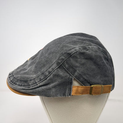 KB Ethos Newsboy Cap Gray One Size Acid Wash Cotton Brown Faux Suede Bill Hat