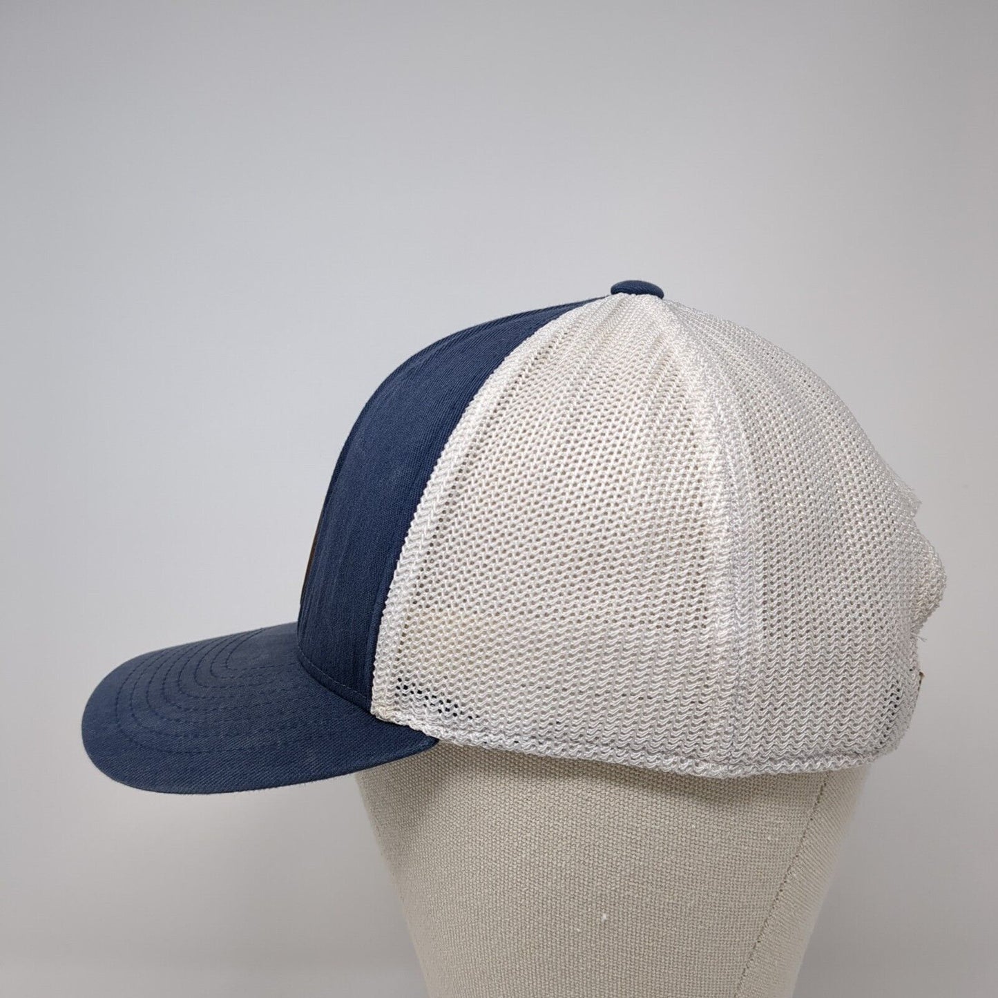 Browning Snapback Trucker Hat Blue One Size Adjustable Leather Patch Mesh Back