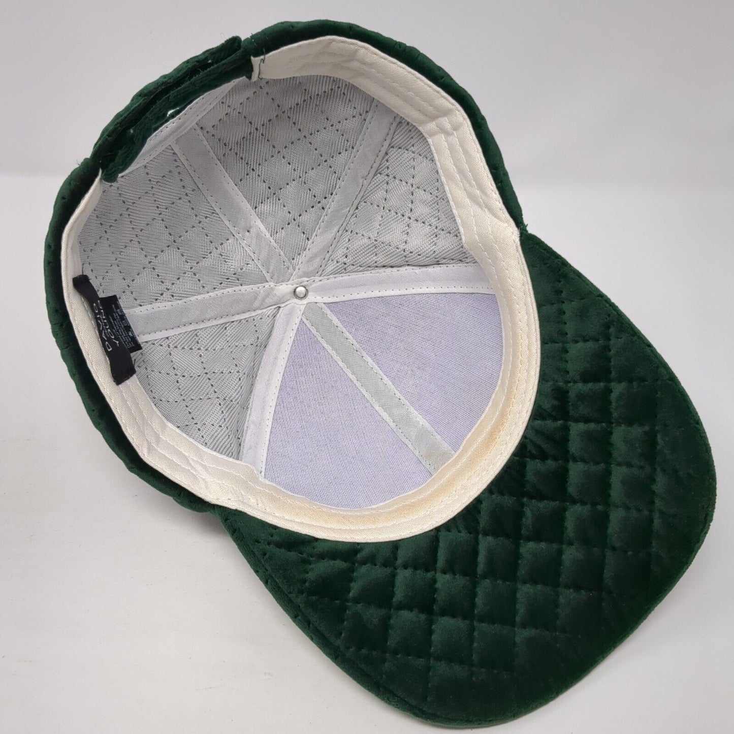 David And Young Strapback Hat Green One Size Velvet Diamond Quilted