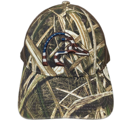 Ducks Unlimited Trucker Hat Brown Camo One Size Mesh Snapback Flag Duck Logo