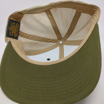 Yupoong Trucker Hat Green Beige One Size Idaho Steel Leather Patch Snapback Mesh