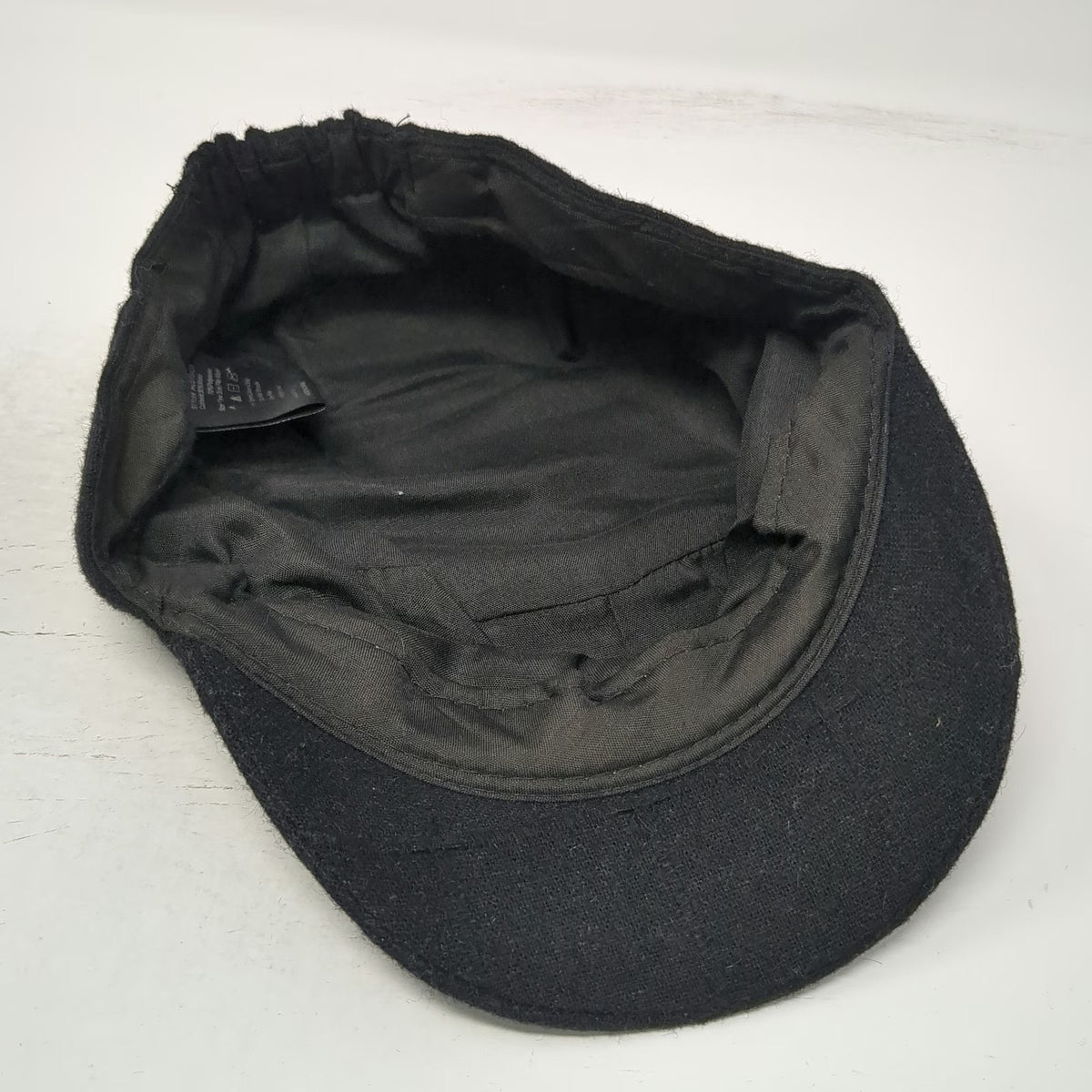 D&Y Army Cap Black One Size Wool Blend Decorative Buttons Elastic Back Hat Cadet