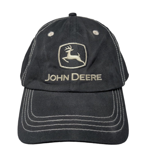 John Deere Men's Slideback Hat Black Size OSFM Embroidered Logo 100% Cotton