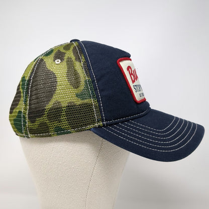 Big Authentic Rough Wear Trucker Hat Blue One Size Buck's Stop N Shop Camo Mesh