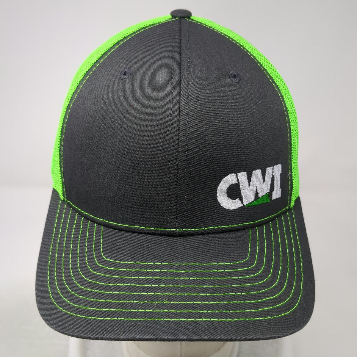 Richardson CWI Logo Trucker Hat Gray Green One Size Mesh Snapback Style 112
