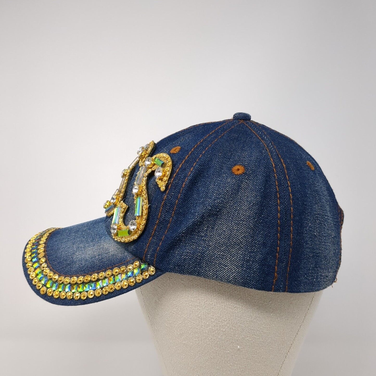 KISS Slideback Hat Blue One Size Adjustable Denim Bling Sequin Rhinestone