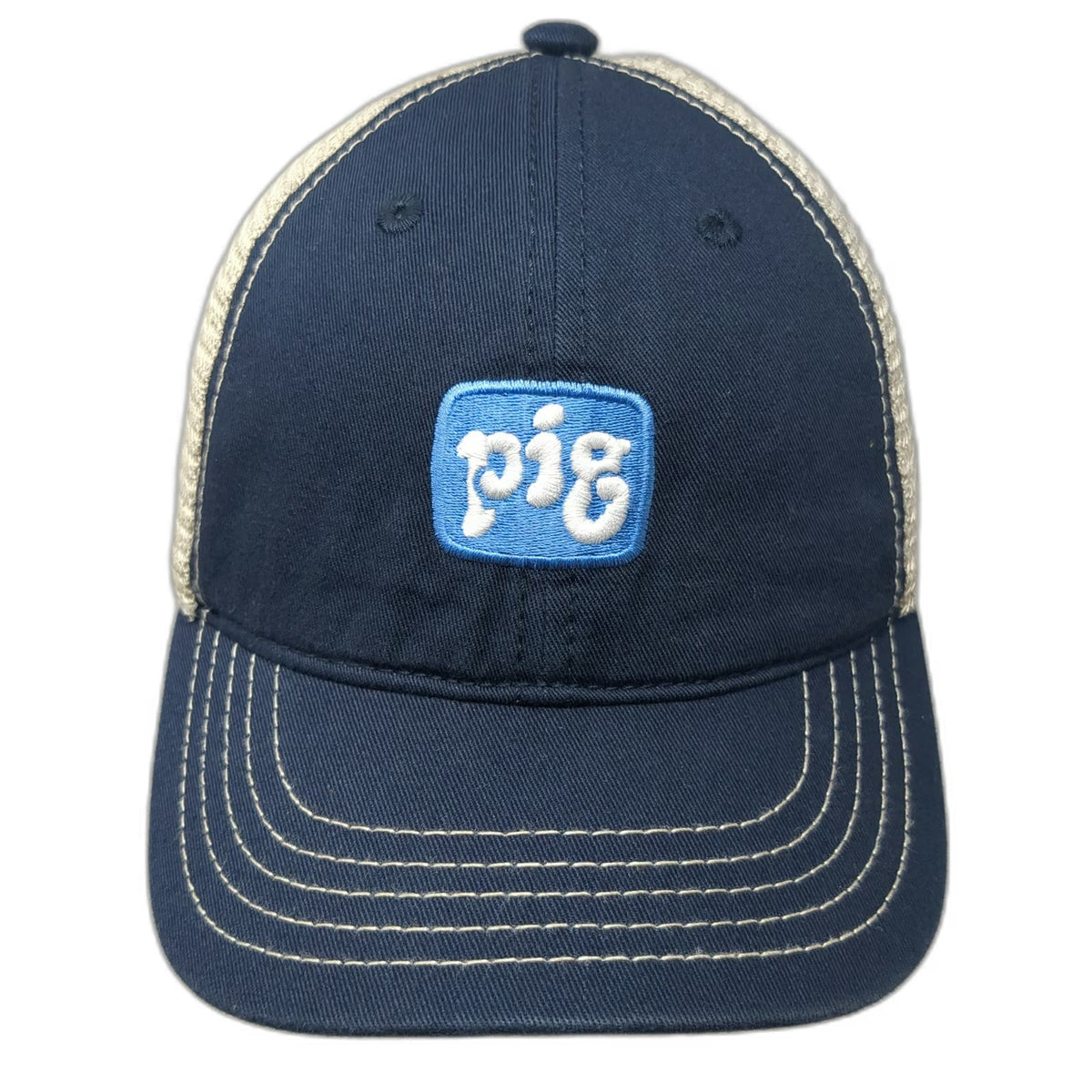 District Trucker Hat Blue One Size Mesh Back Snapback Pig Patch Stitching