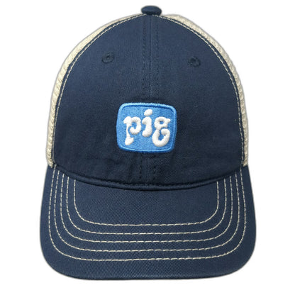District Trucker Hat Blue One Size Mesh Back Snapback Pig Patch Stitching