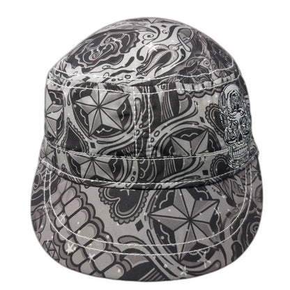 Hot Leathers Army Cap Gray One Size Sugar Skull Tattoo Art Strapback Hat Rose