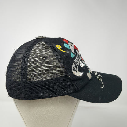 Ed Hardy Trucker Hat Black One Size Rhinestone Skull Heart Tattoo Graphic