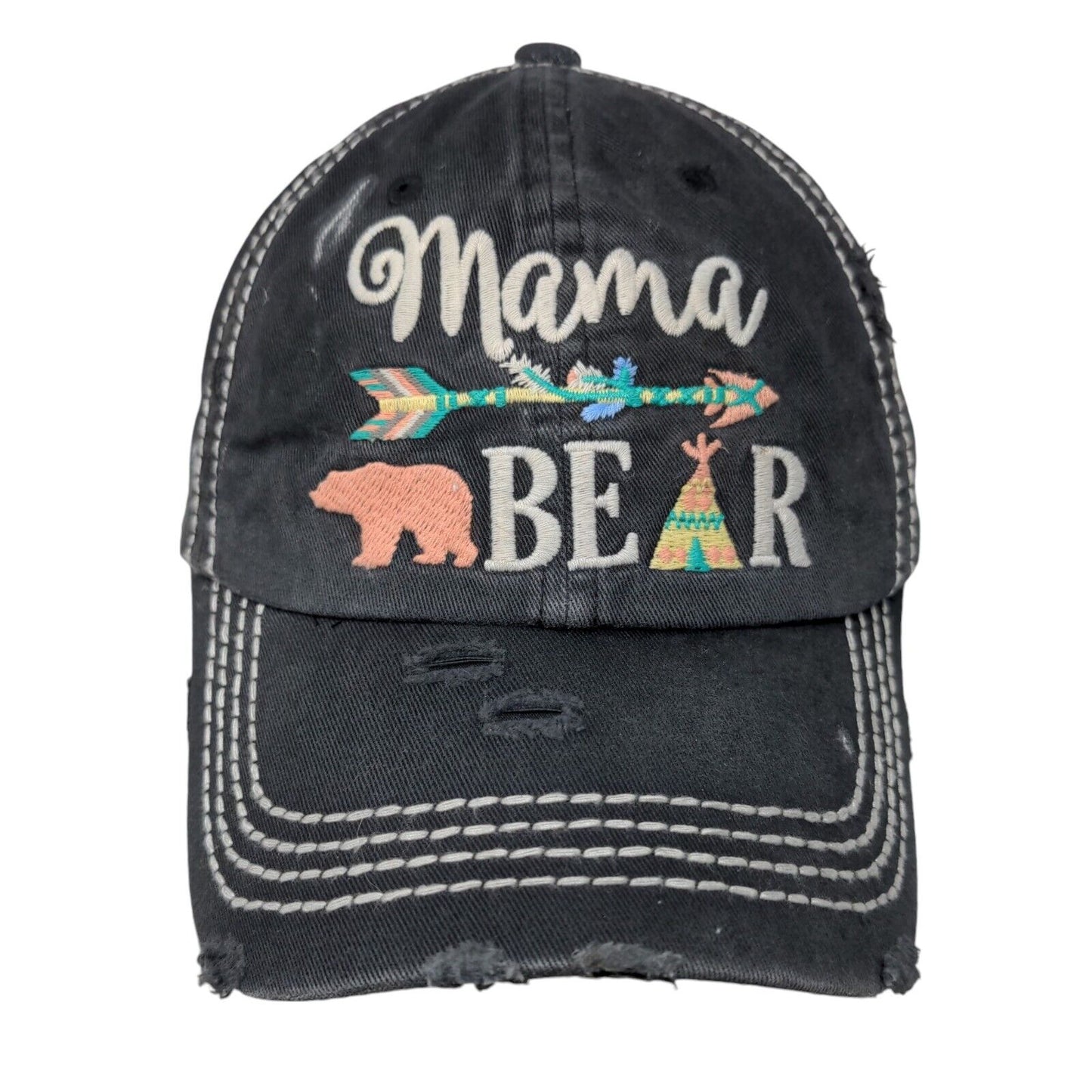 Mama Bear Strapback Hat Gray One Size Embroidered KB ETHOS Vintage