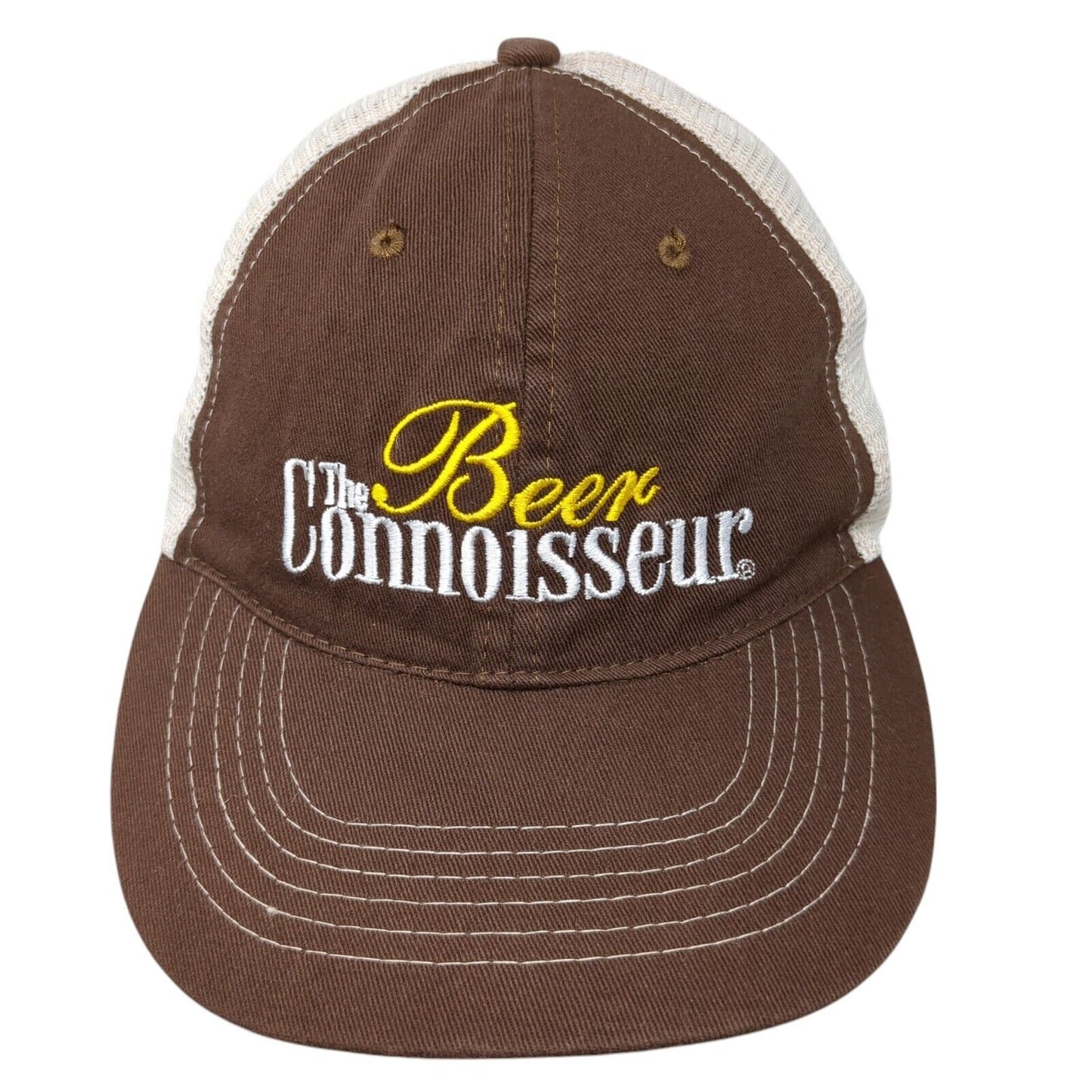 Beer The Connoisseur Snapback Trucker Hat Brown OS Adjustable Mesh Back Cotton
