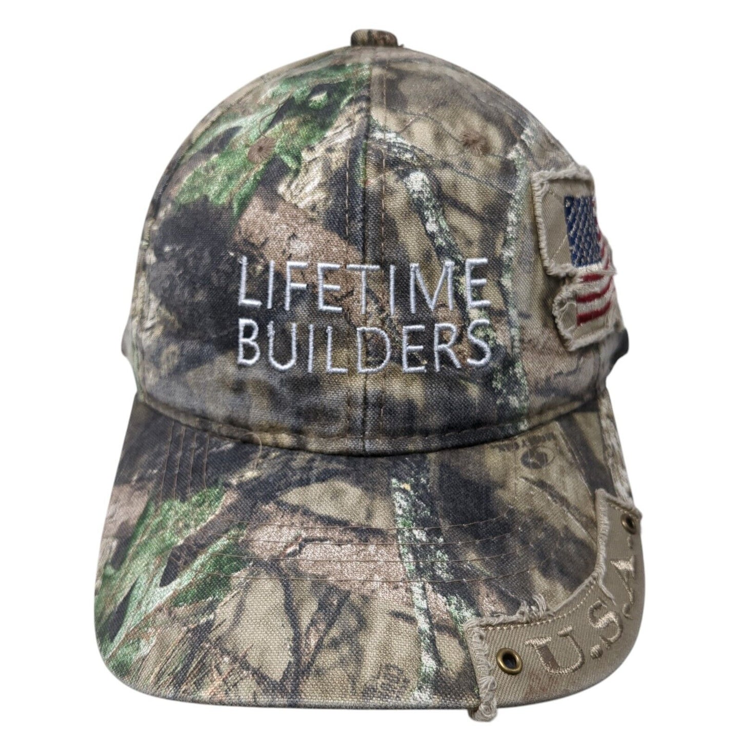 Lifetime Builders USA Strapback Hat Camouflage OS Adjustable Patriotic OC Sports