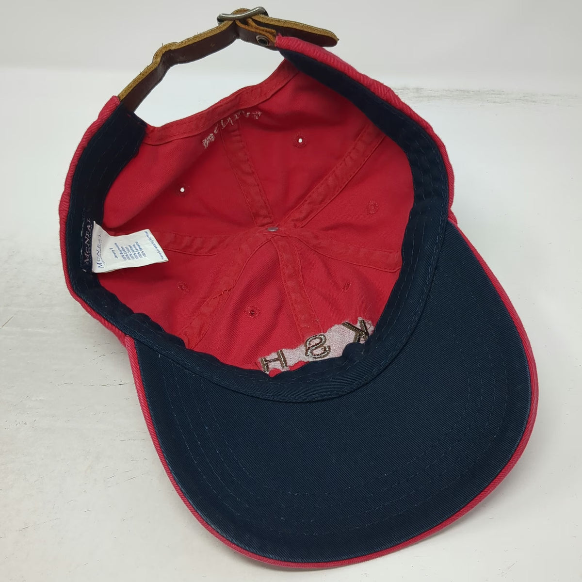 McNeal Baseball Cap Red One Size KSH Embroidered Leather Strapback Cotton Hat
