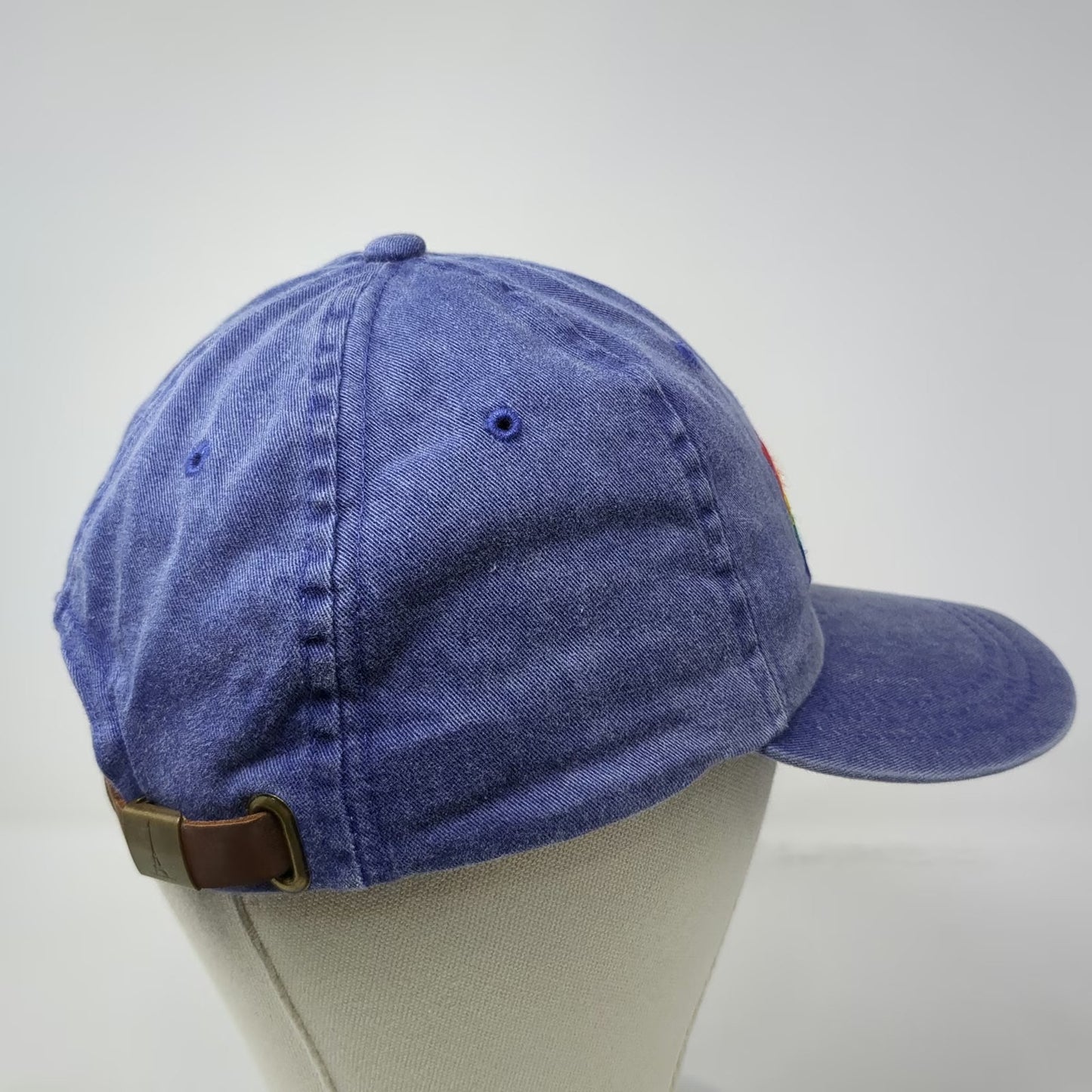 Adams Baseball Cap Blue One Size Leather Strap Embroidered Cyclist Rainbow Hat