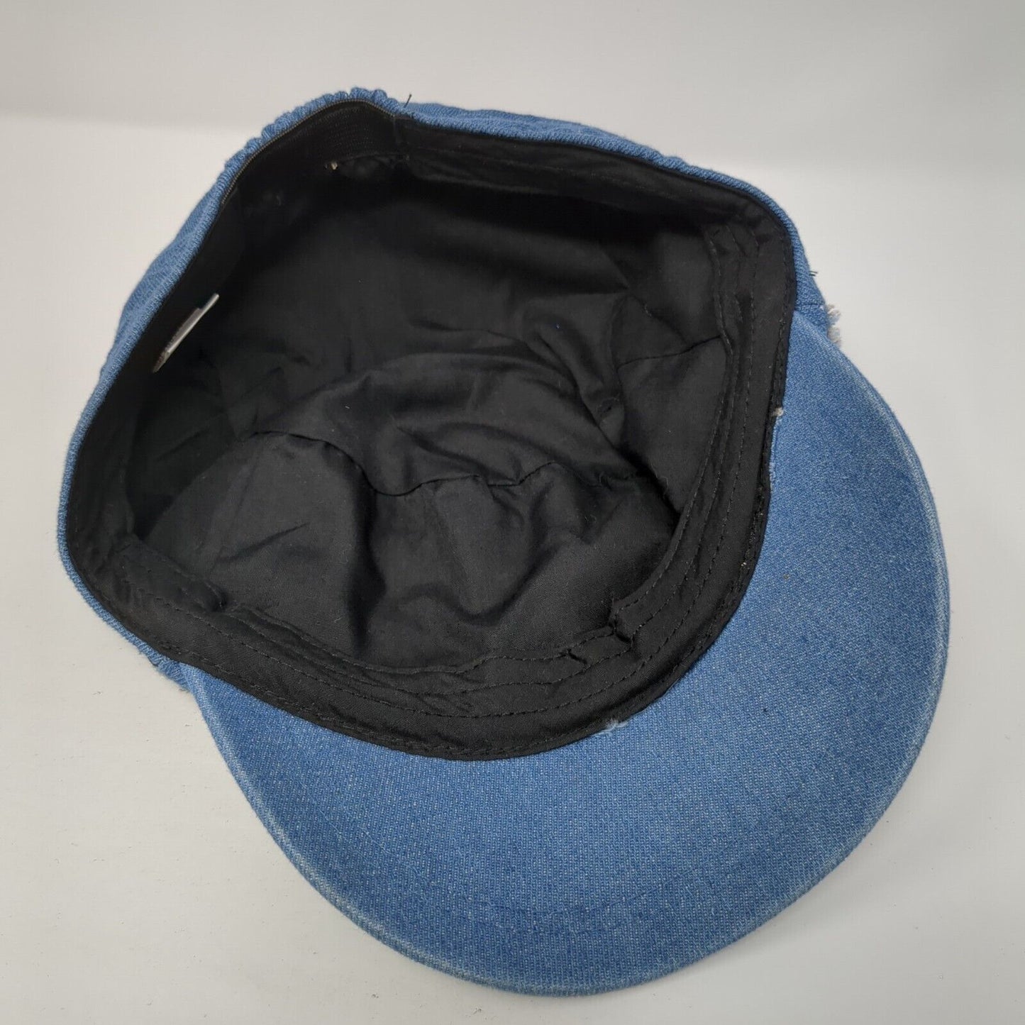 Unbranded Cadet Military Cap Blue One Size Stretch Distressed Denim Cotton