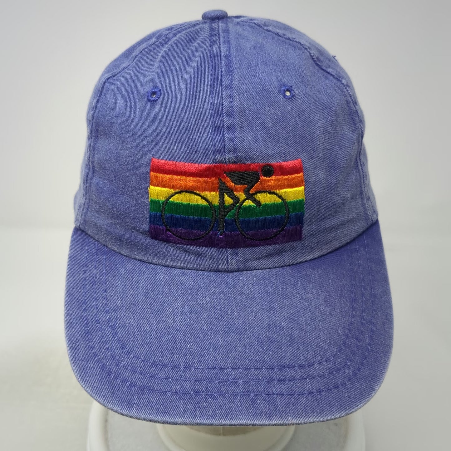 Adams Baseball Cap Blue One Size Leather Strap Embroidered Cyclist Rainbow Hat
