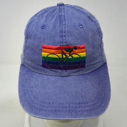 Adams Baseball Cap Blue One Size Leather Strap Embroidered Cyclist Rainbow Hat