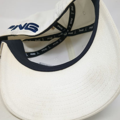 PING 5 Panel Hat White XL Embroidered Logo Stretch Fit Nylon Blend Golf Cap
