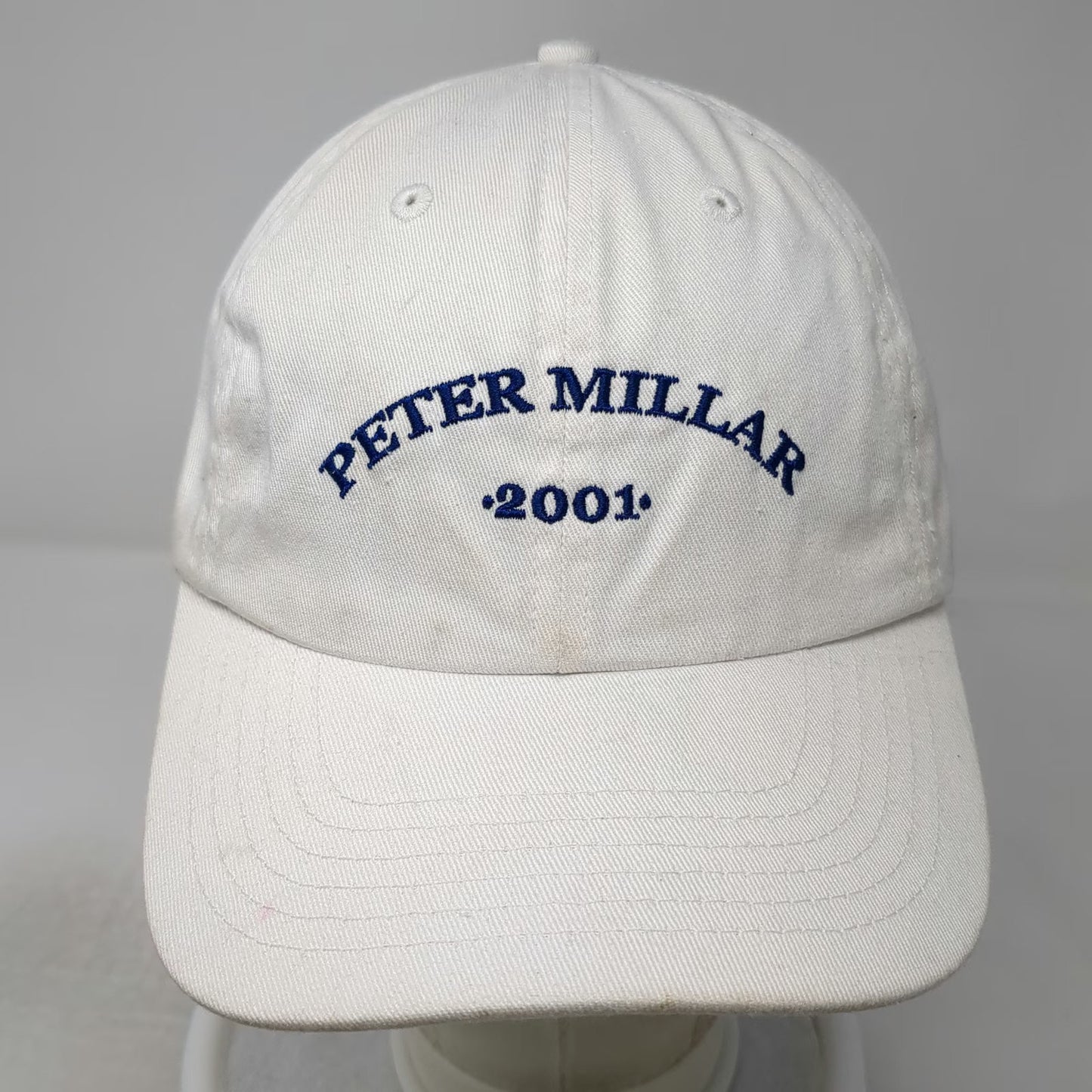 Peter Millar Baseball Cap White Vintage Y2K 2001 Logo Embroidered Slideback Hat