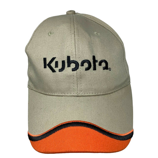 Kubota Tractor Hat Logo Spellout Strapback Tan Orange K-Products Adjustable